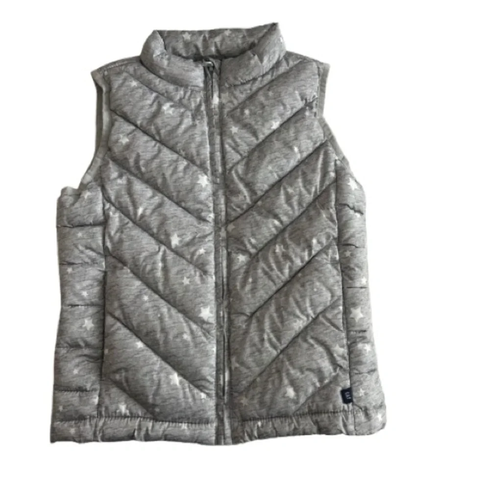 GAP Girl's Sm Gray & White Stars Sleeveless Zip ColdControl Water Resistant Vest